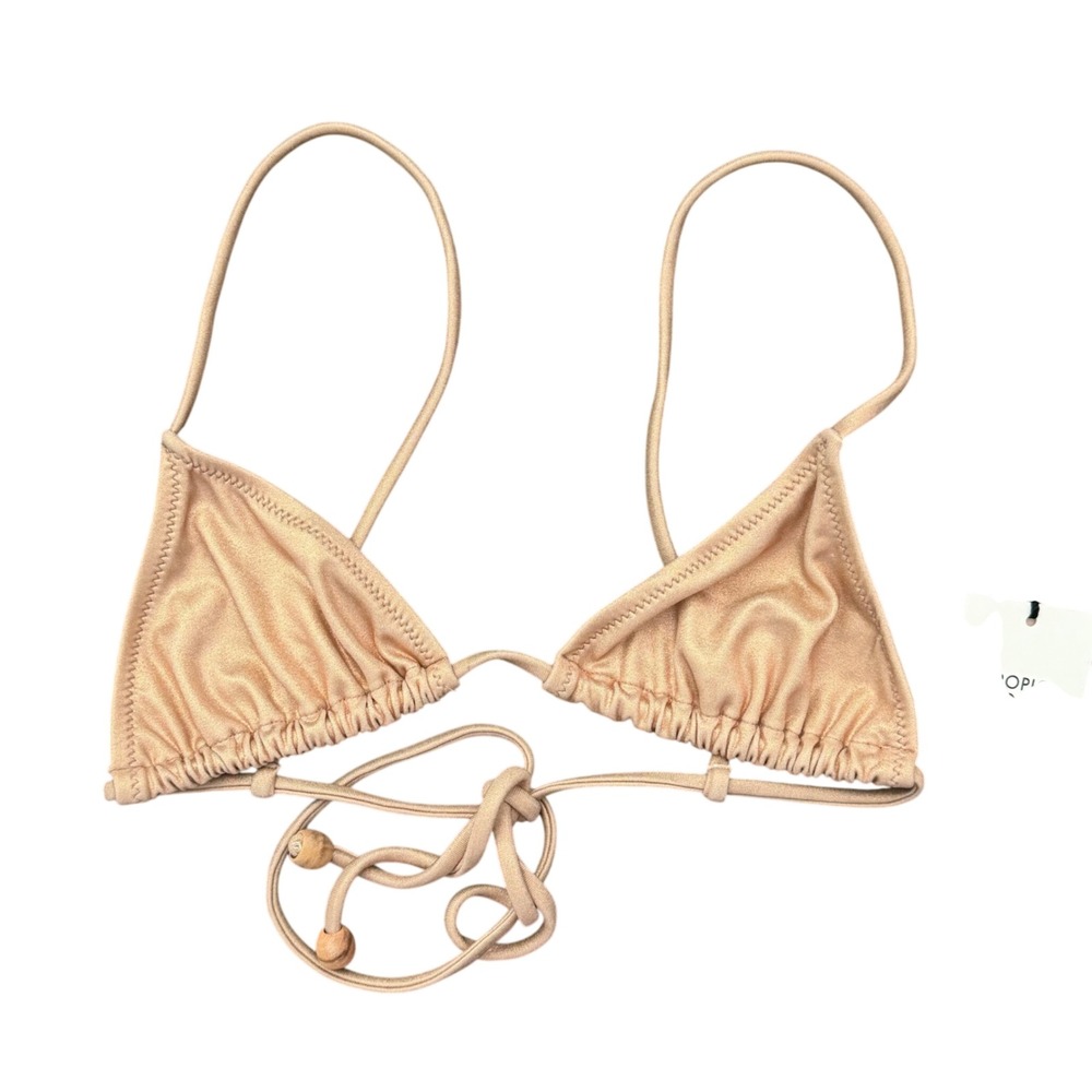 Tropic of C Equator Triangle Bikini Top Gold Shimmer Wood Bead XS New